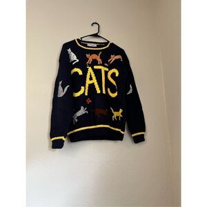 Cotton Salsa Knit Sweater Button Up Cats Knit L Women's kitty kitten chunky knit